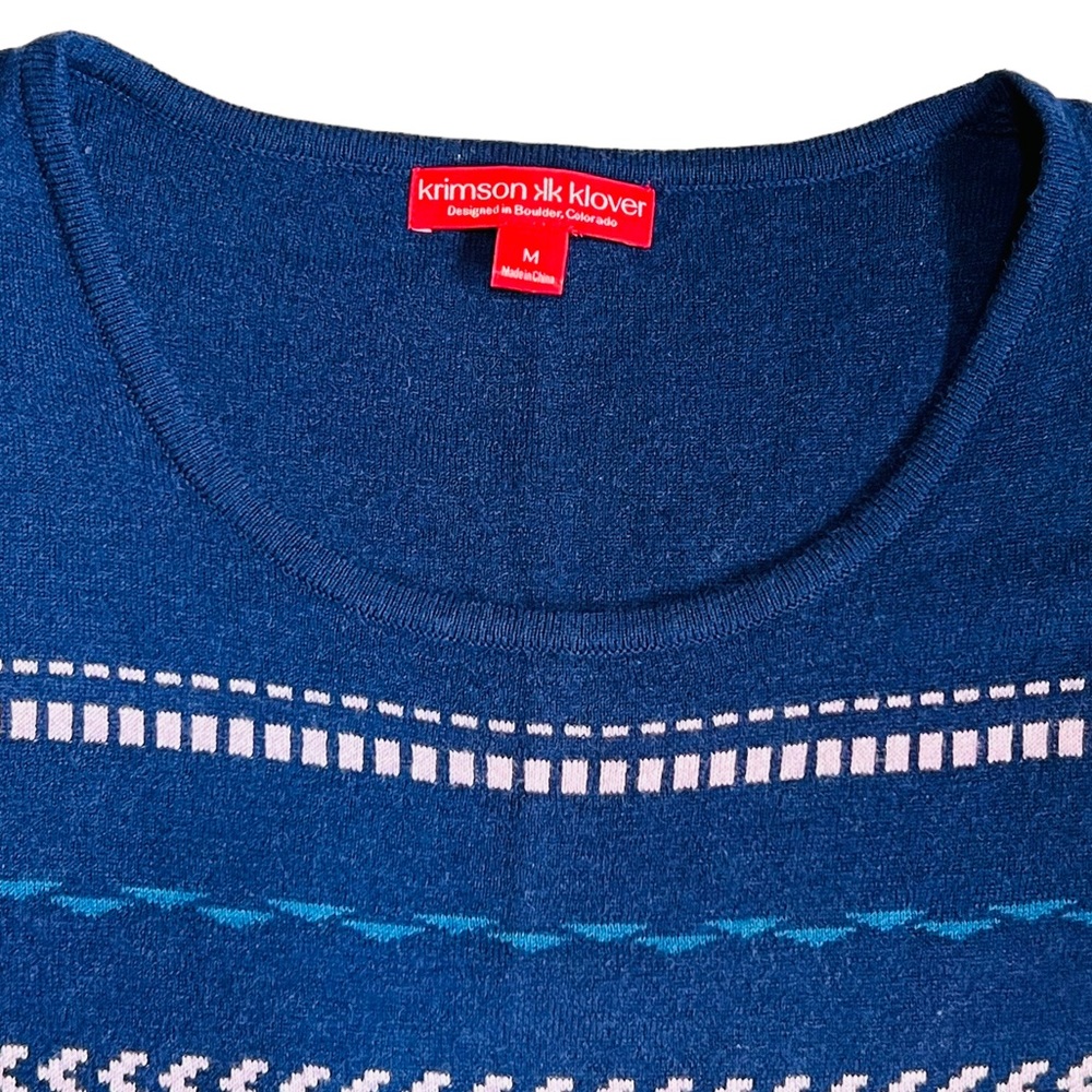 Krimson Klover Sz M Fair Isle Merino Wool Silk Knit Tallchief Blue Sweater Dress - Picture 5 of 14